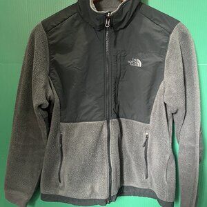 The North Face Fleece Jacket M Evergreen Gray Black Zip Pockets Very Clean